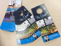 Attention grabbing door hanger  This clean, simple design shows the potential client what you do in a quick glance